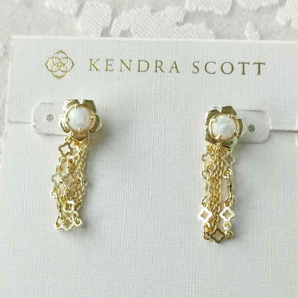 Kendra Scott Susie White Kyocera Opal Convertible Ear Jacket Earrings Gold - Picture 1 of 3